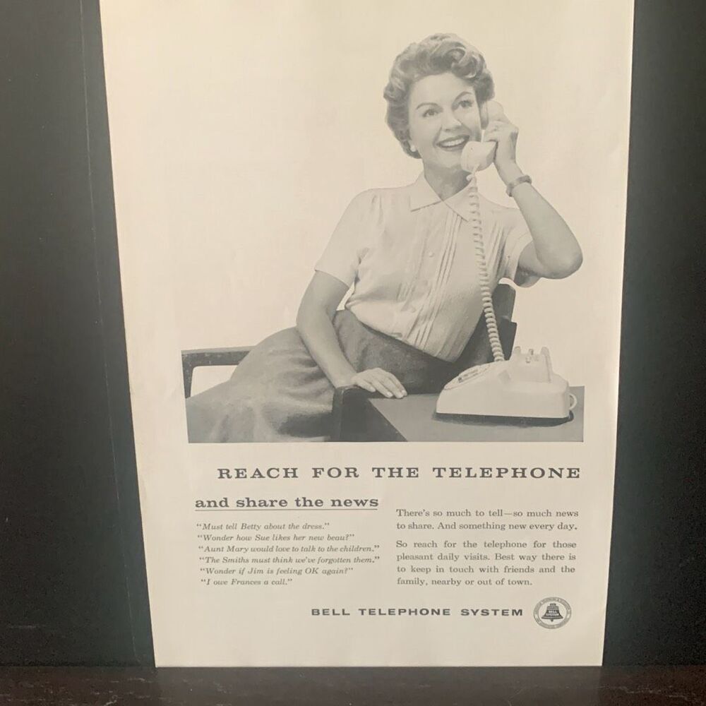 Vintage 1959 Bell Telephone Reach For The Telephone Ad Advertisement